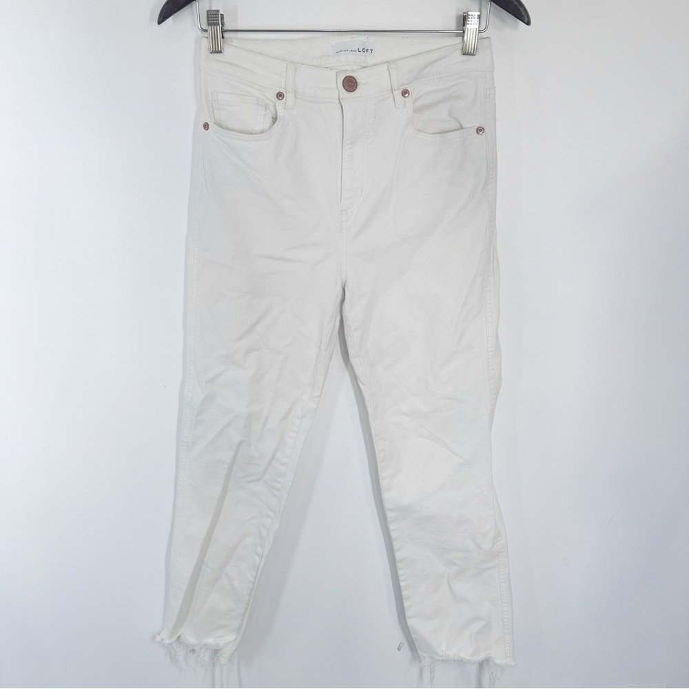 LOFT Off White High Waist Straight Crop Jeans Size 26/2 Raw Hem